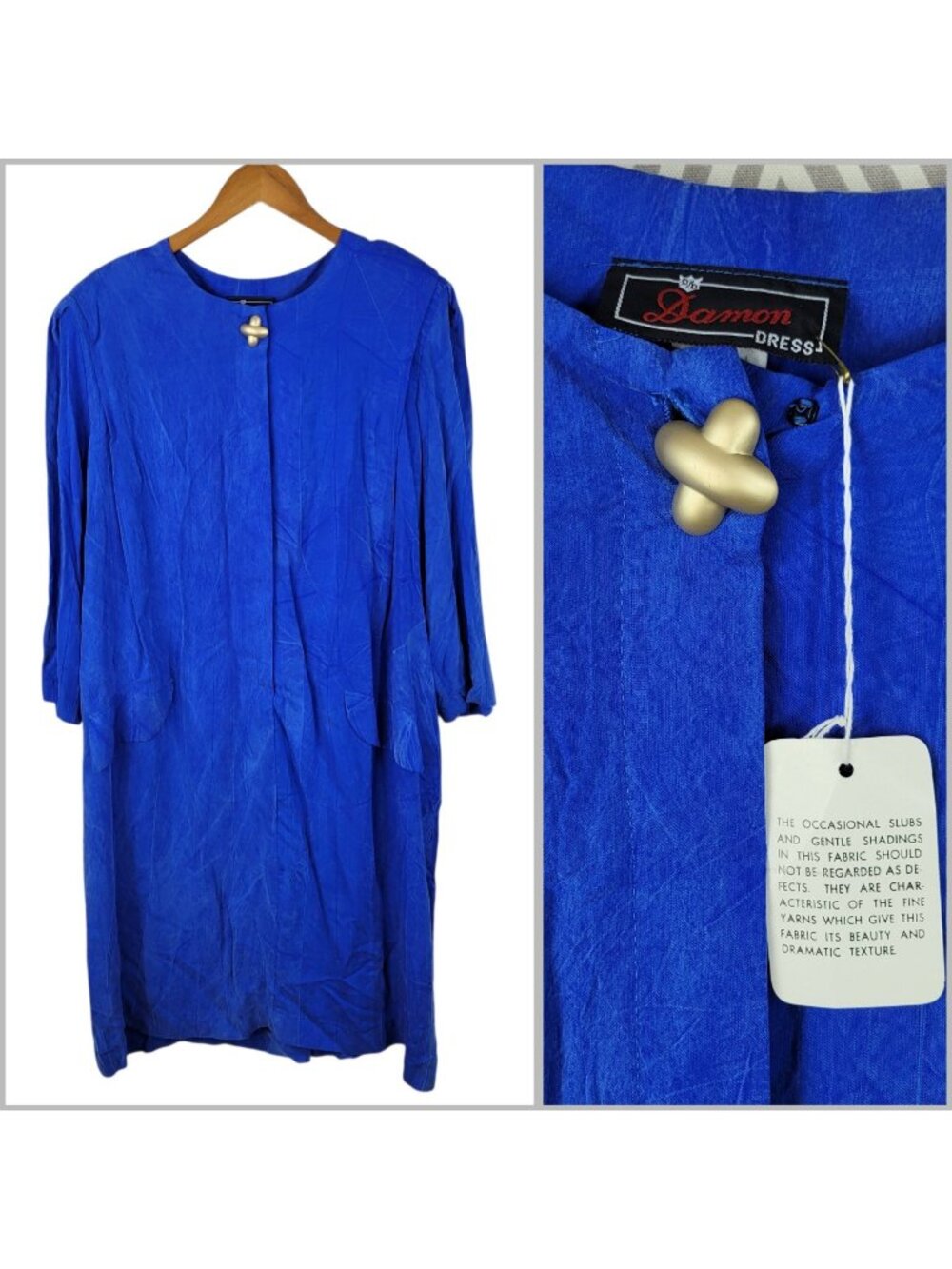 NEW Vintage Sheath Dress Plus 20-22W Midi Blue Career Satin Rayon Art Crinkle